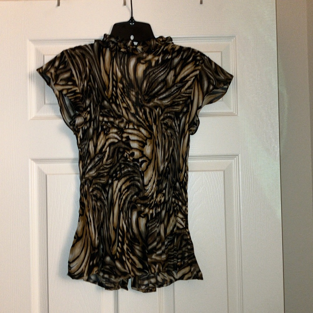 East 5th Sheer Ruffle Neckline Button Up Blouse Top Brown Sz Medium - Picture 5 of 5